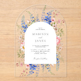 Minimalistische Boho Wildflower Bloemen Bruiloft Acryl Uitnodigingen