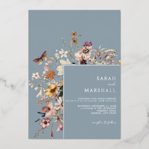 Minimalistische Boho Wildflower Bloemen Bruiloft Folie Uitnodiging