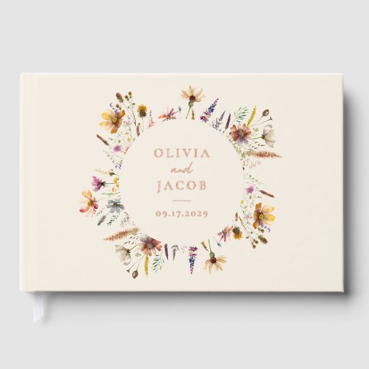 Minimalistische Boho Wildflower Bloemen Bruiloft Gastenboek