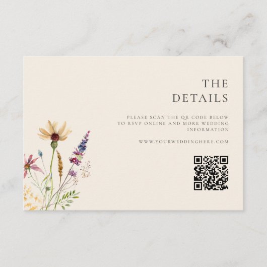 Minimalistische Boho Wildflower Bloemen Bruiloft Informatiekaartje (Voorkant)
