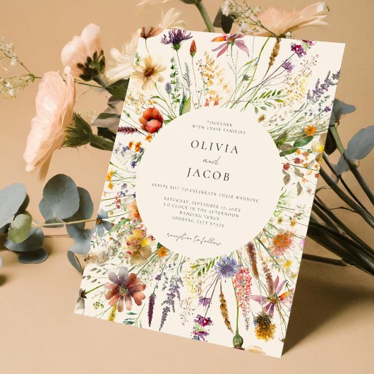 Minimalistische Boho Wildflower Bloemen Bruiloft Kaart