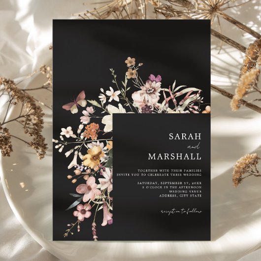 Minimalistische Boho Wildflower Bloemen Bruiloft Kaart