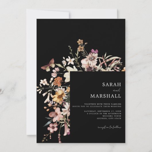 Minimalistische Boho Wildflower Bloemen Bruiloft Kaart (Voorkant)