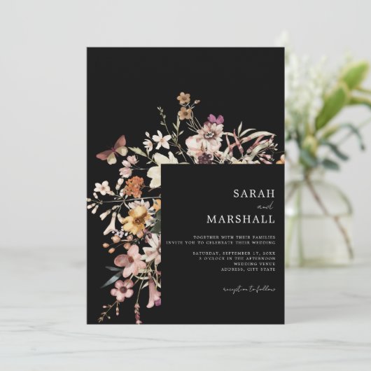 Minimalistische Boho Wildflower Bloemen Bruiloft Kaart (Staand voorkant)