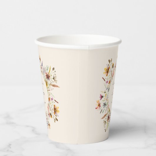Minimalistische Boho Wildflower Bloemen Bruiloft Papieren Bekers (Rechts)