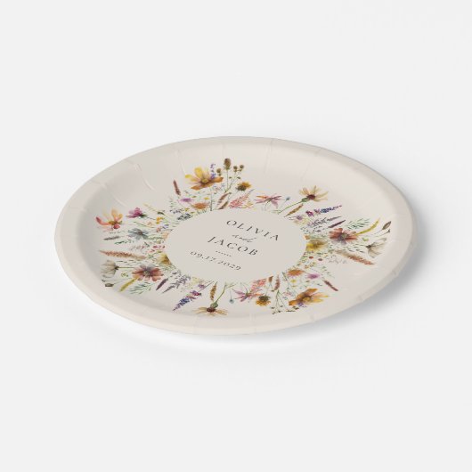 Minimalistische Boho Wildflower Bloemen Bruiloft Papieren Bordje (Gekanteld)