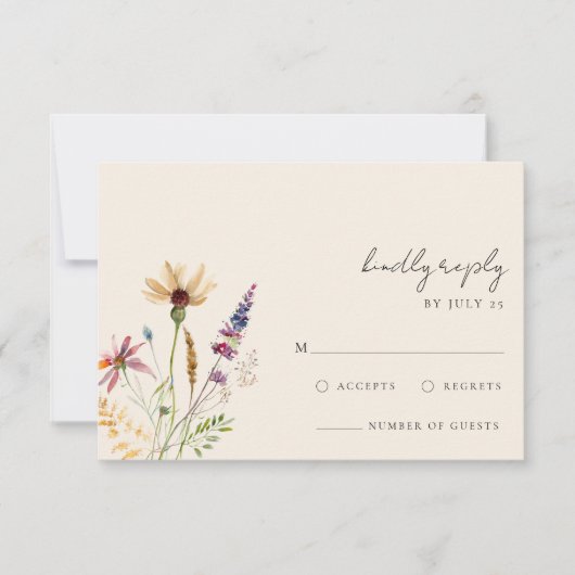 Minimalistische Boho Wildflower Bloemen Bruiloft RSVP Kaartje (Voorkant)