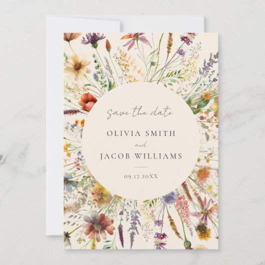 Minimalistische Boho Wildflower Bloemen Bruiloft Save The Date (Voorkant)