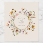 Minimalistische Boho Wildflower Bloemen Bruiloft Wijn Etiket (Enkel label)