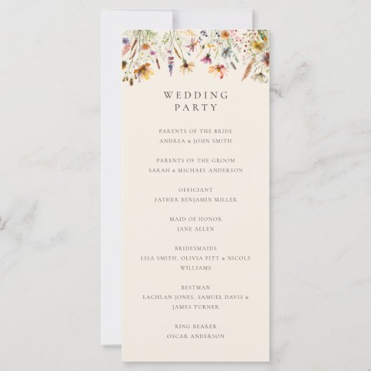 Minimalistische Boho Wildflower Bloemen Huwelijksp (Achterkant)