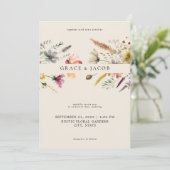 Minimalistische Boho Wildflower bruiloft Kaart (Staand voorkant)