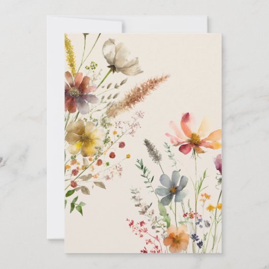 Minimalistische Boho Wildflower bruiloft Kaart (Achterkant)