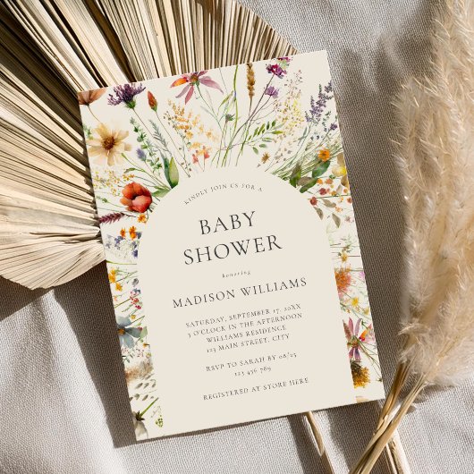 Minimalistische Boho Wildflower Floral Baby shower Kaart
