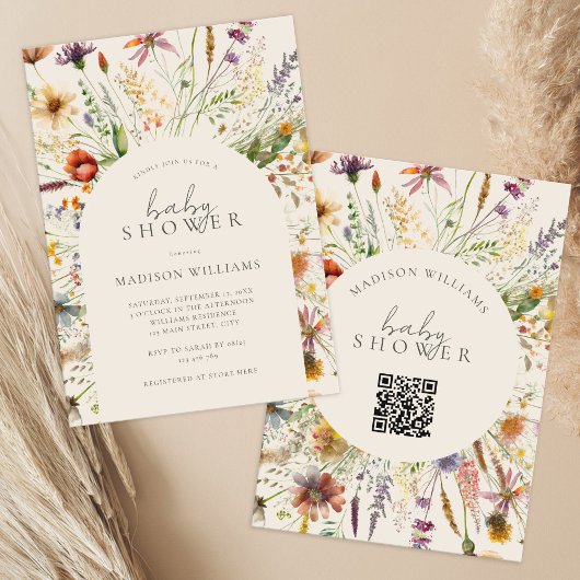 Minimalistische Boho Wildflower Floral Baby shower Kaart