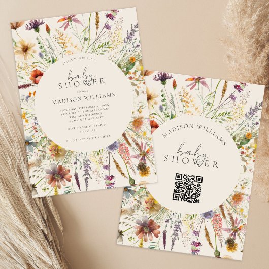 Minimalistische Boho Wildflower Floral Baby shower Kaart