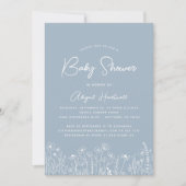 Minimalistische Boho Wildflowers Dusty Blue Baby s Kaart (Voorkant)