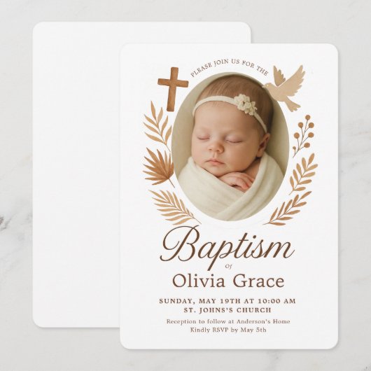 minimalistische boho witte doop uitnodiging (Voorkant / Achterkant)