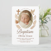 minimalistische boho witte doop uitnodiging (Staand voorkant)