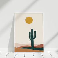 Minimalistische Boho Woestijn Cactus Zon Muurkunst