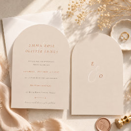 Minimalistische Boho Zand Koper Script Trouw Kaart