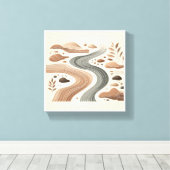 Minimalistische Boho Zen Landschap - Abstract Rivi Canvas Afdruk (Insitu (Houten vloer))