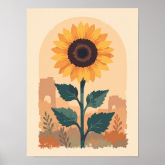 Minimalistische Boho zonnebloem Poster