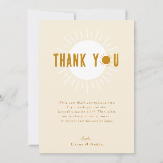 Minimalistische Boho Zonneschijn Platte Verticale  Bedankkaart (Voorkant)