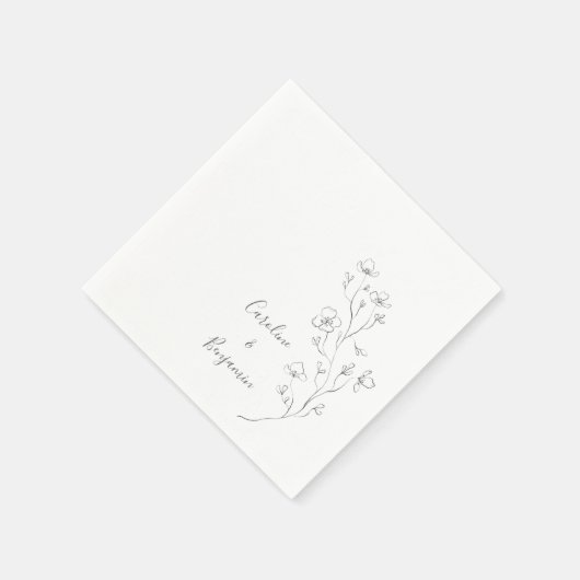 Minimalistische Boho Zwart Wit Botanische Bruiloft Servet (Hoek)