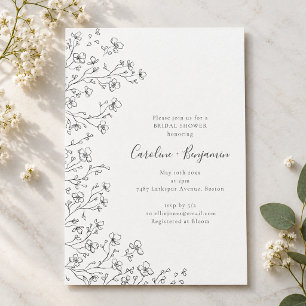 Minimalistische Boho Zwarte Witte Bloem Bruidsdouc Kaart