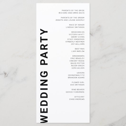 Minimalistische 'Bold letters White Wedding'-progr Programmakaart (Achterkant)