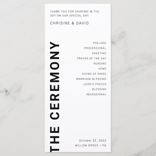 Minimalistische 'Bold letters White Wedding'-progr Programmakaart (Voorkant)