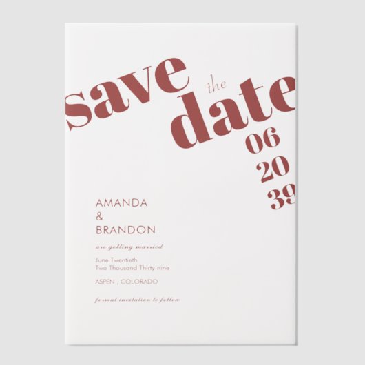 Minimalistische Bold Script Wedding Sla de datum o Vellum Uitnodigingen (Voorkant)