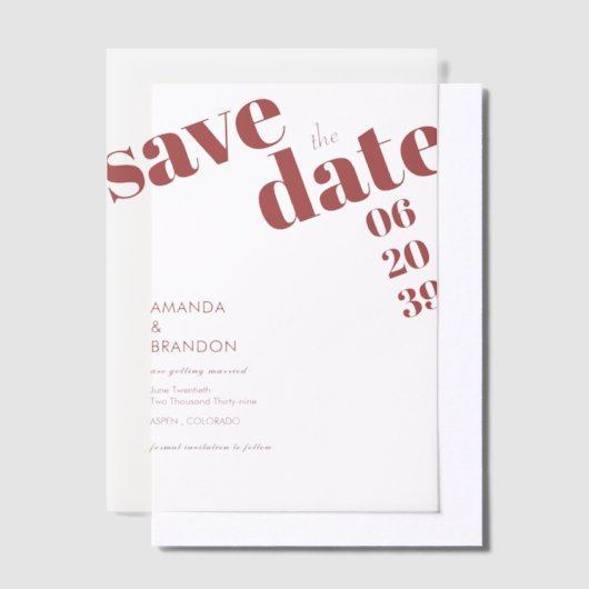 Minimalistische Bold Script Wedding Sla de datum o Vellum Uitnodigingen (Offset)