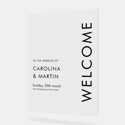 Minimalistische Bold Script Wedding Welkom Acryl Bord (Hoek)