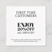 Minimalistische Bold Zwart Wit Salon Eerste keer Kortingskaartje (Voorkant)