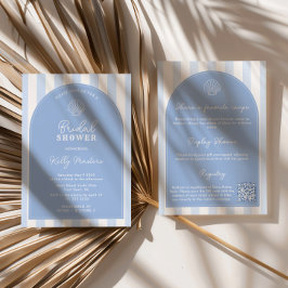 Minimalistische boog blauw en wit strand bruidsbru kaart