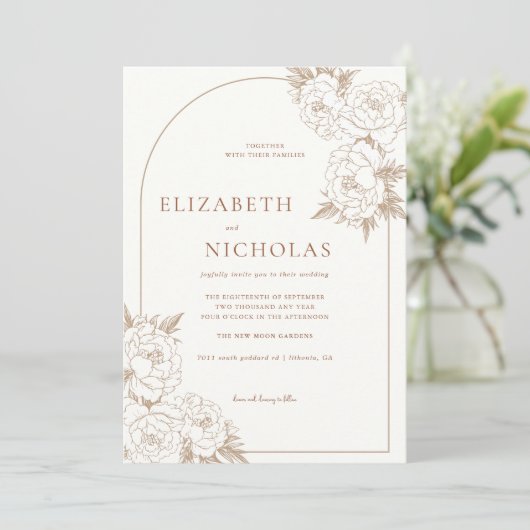 Minimalistische boog bloemenbruiloft kaart (Staand voorkant)