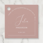 Minimalistische boog doop roze bedankjes labels (Voorkant)