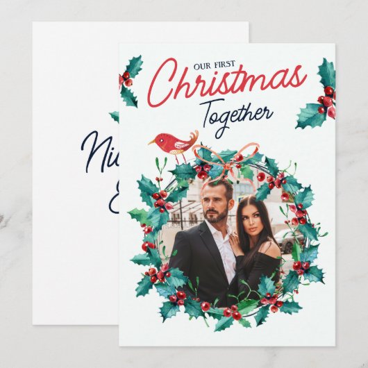 Minimalistische boog eerste kerst paar foto feestdagenkaart (Voorkant / Achterkant)