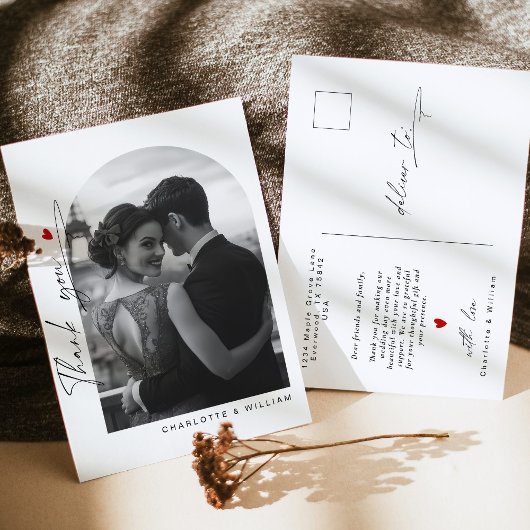 Minimalistische Boog Foto Bruiloft Bedankt Briefkaart