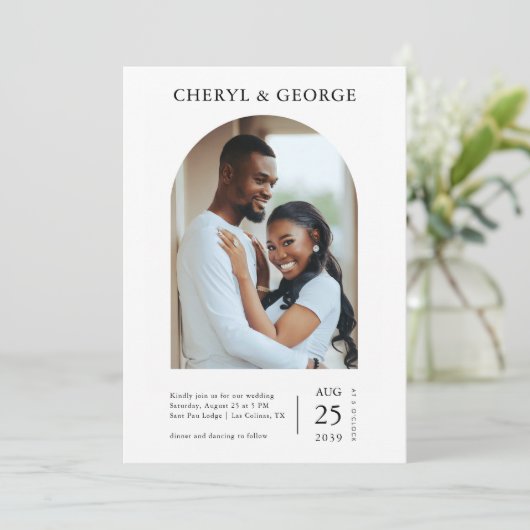 Minimalistische boog foto digitale of gedrukte bru kaart (Staand voorkant)