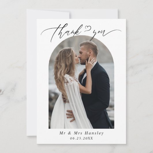 Minimalistische boog foto Emerald Green bruiloft Bedankkaart (Voorkant)