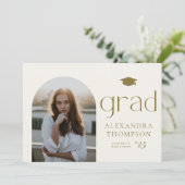 Minimalistische Boog Foto Goud Foto Afstuderen Aankondiging (Staand voorkant)