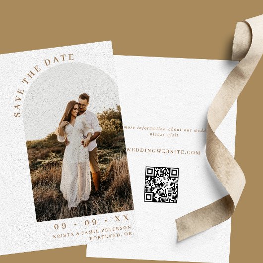 Minimalistische boog foto QR code woestijn bruilof Save The Date