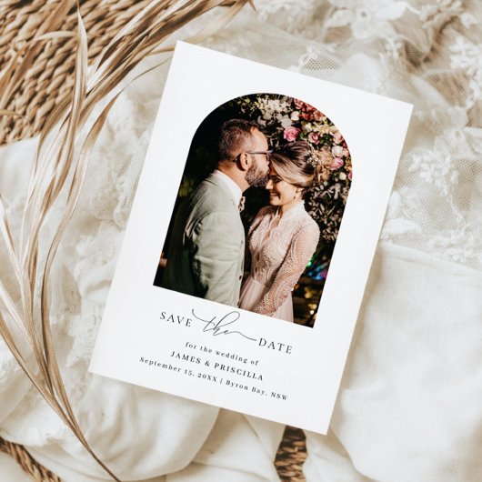 Minimalistische boog foto trouwkaart kaart