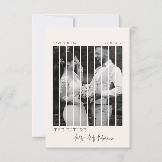 Minimalistische boog grillige retro foto bruiloft save the date (Voorkant)
