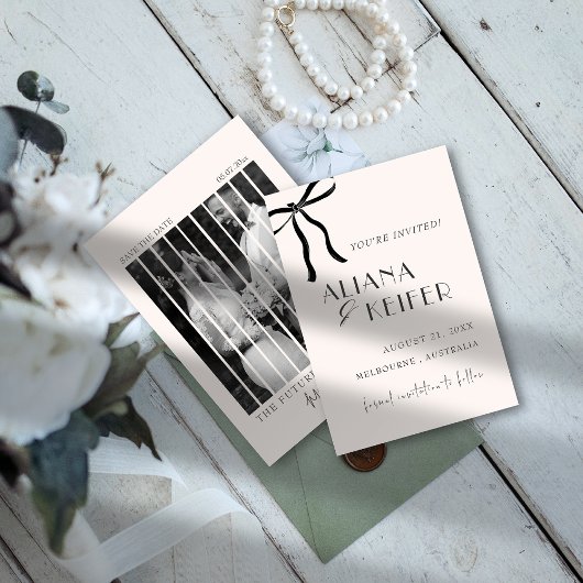 Minimalistische boog grillige retro foto bruiloft save the date