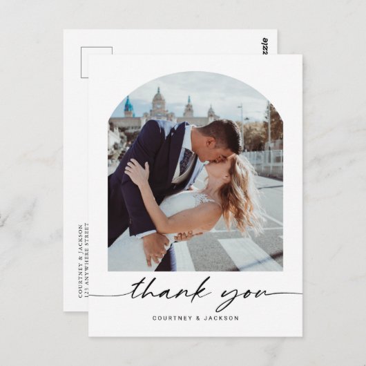 Minimalistische boog-huwelijksfoto Bedankkaart Briefkaart (Voorkant / Achterkant)
