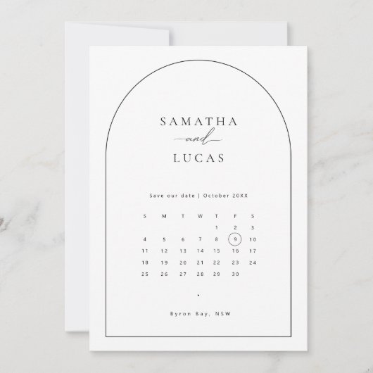 Minimalistische boog kalender Save the Date uitnod Kaart (Voorkant)