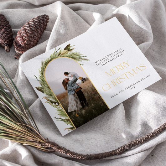 Minimalistische boog Kerstmis foto  Folie Feestdagenkaart